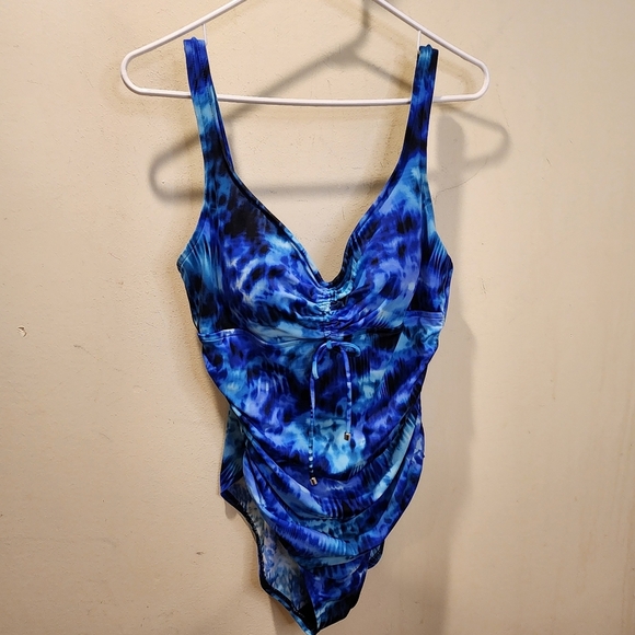Aqua Green Blue Bodysuit One Piece with Adjustable Straps Swimmer LARGE - Picture 1 of 13